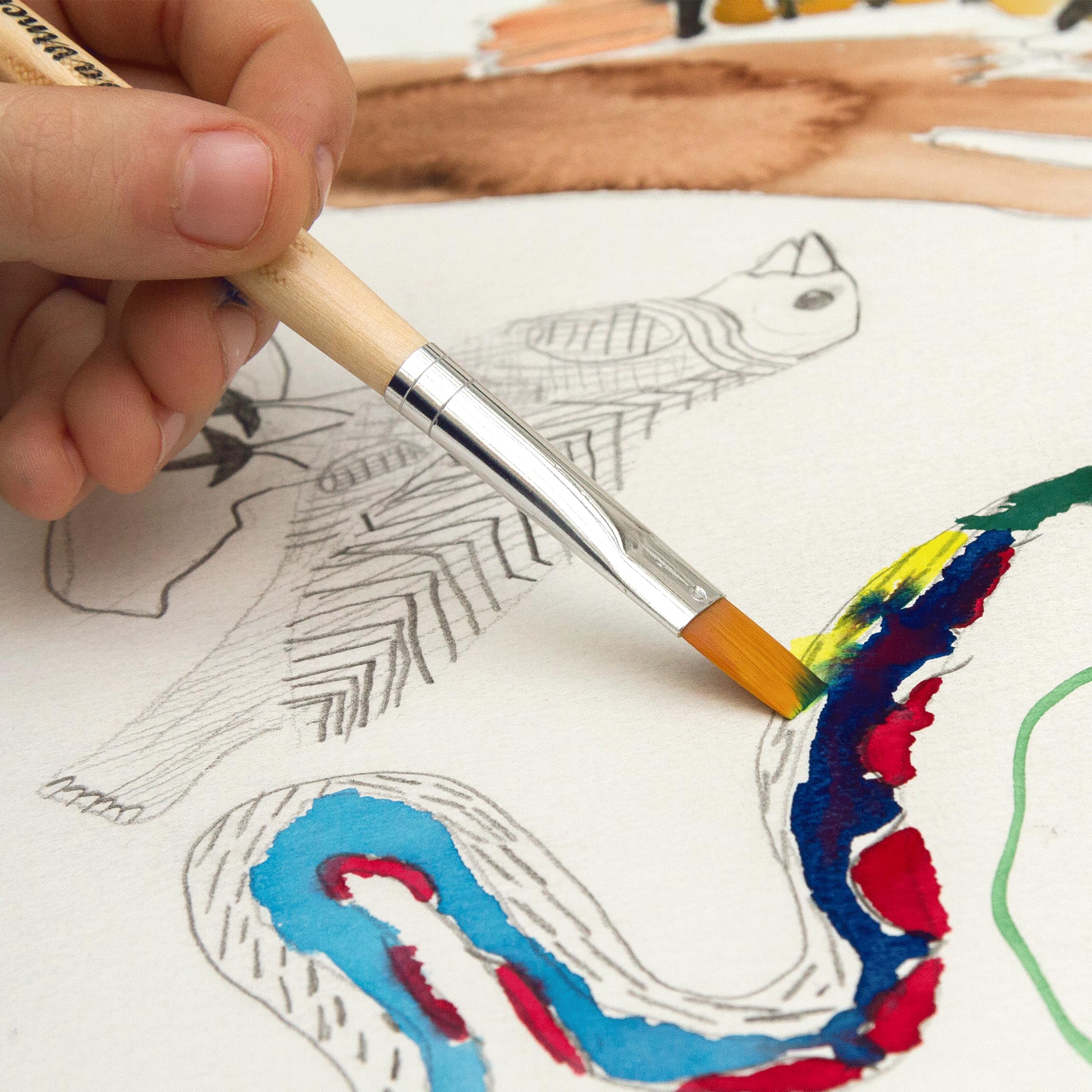 da Vinci Student Series 304 Junior Paint Brush, Flat Elastic Synthetic with Lacquered Non-Roll Handle, Size 2 - Image 5