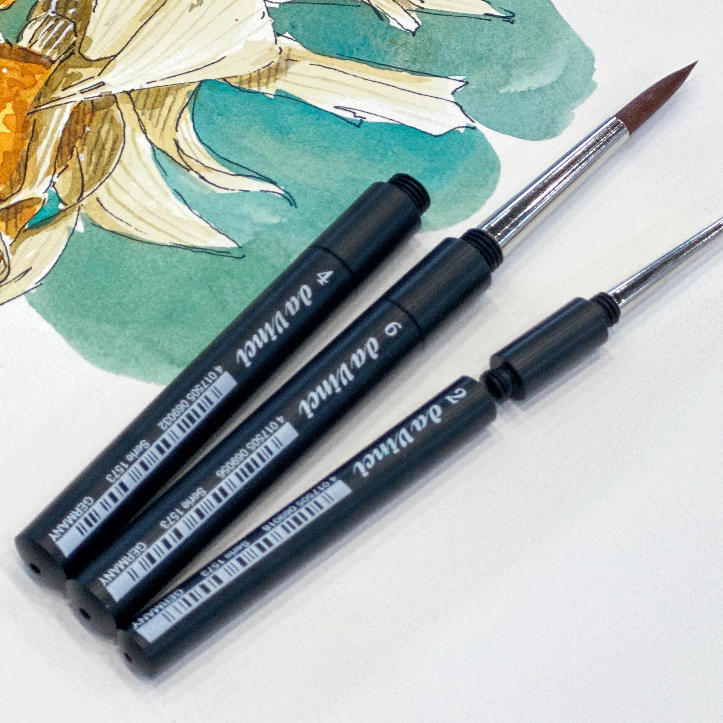 da Vinci Travel Series 1573 CosmoTop Spin Watercolor Brush, Round Synthetic with Protective Case Handle, 1 - Image 6