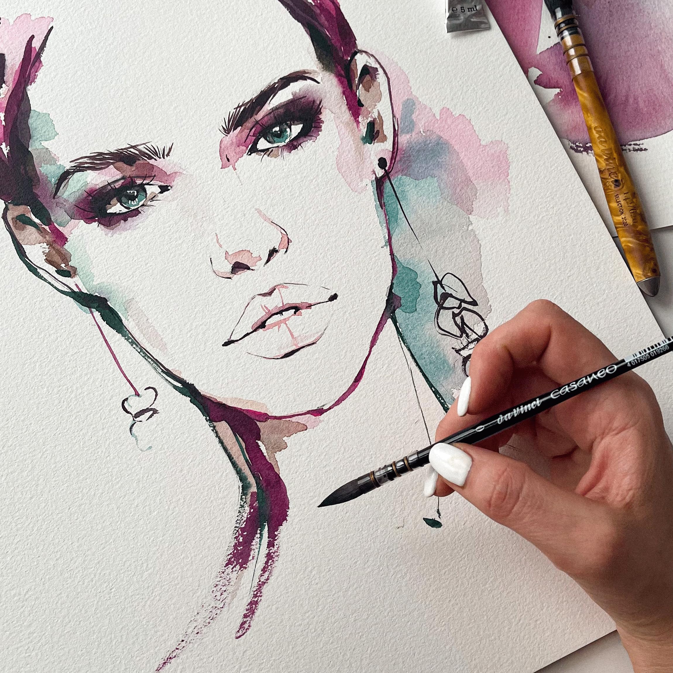 da Vinci Watercolor Series 498 Casaneo Paint Brush, Round Quill New Wave Synthetics, Size 0 - Image 7